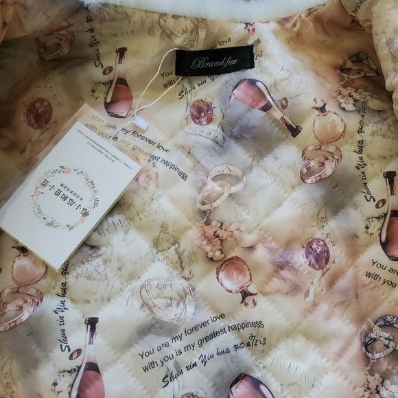 COPY - Wedding Coat White Faux Fur Waist‎ Length Lined With I love You Fabric S… - Picture 11 of 11